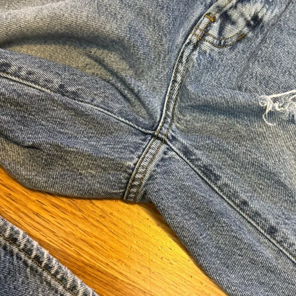 PacSun Women’s Blue Distressed Holes Straight Leg Jeans Retro Grunge Casual